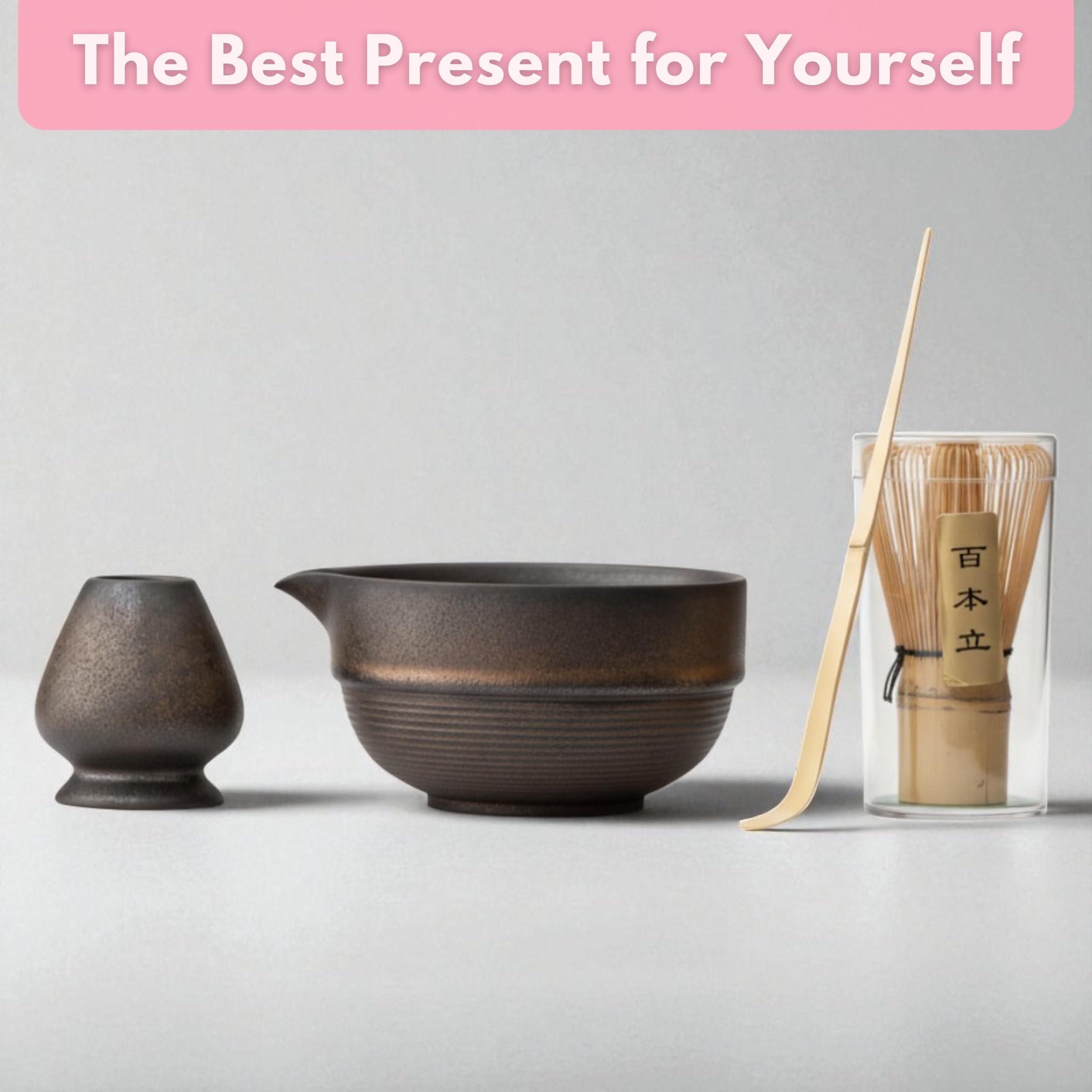 Atellya Matcha Whisk Set, Matcha Set, Scoop, Matcha Whisk Stand ,Matcha Bowl, Matcha Kit for Ceremony, Set for Matcha Latte  - Adelaide Green 280ml