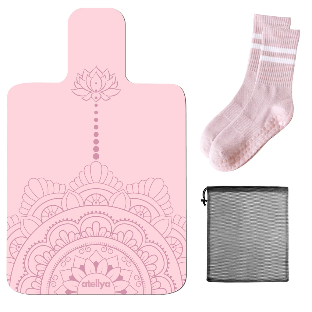 Atellya Pilates Reformer Mat,  Yoga Mat Set with Grip Socks & Mesh Bag – Lightweight Non Slip Design - Melbourne Blue