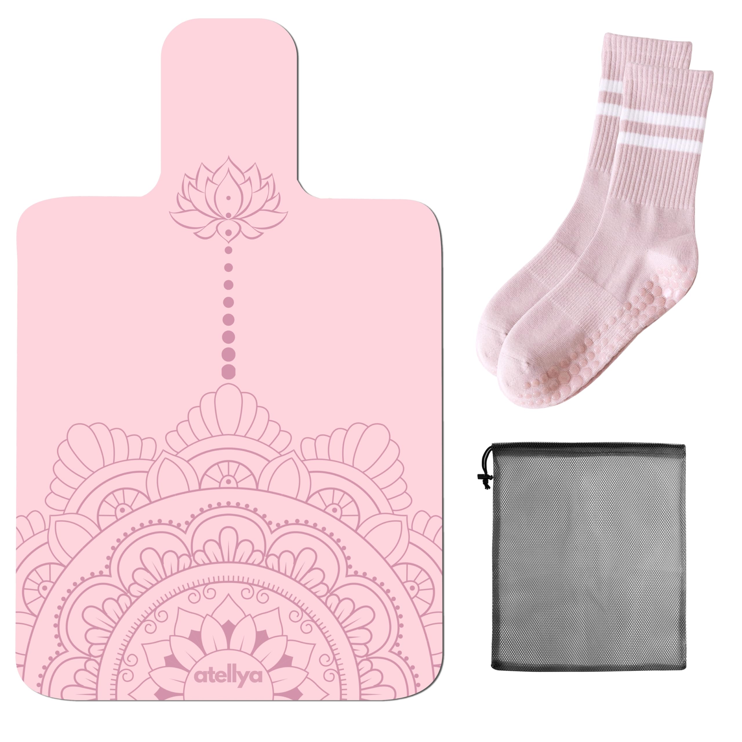 Atellya Pilates Reformer Mat,  Yoga Mat Set with Grip Socks & Mesh Bag – Lightweight Non Slip Design - Melbourne Blue