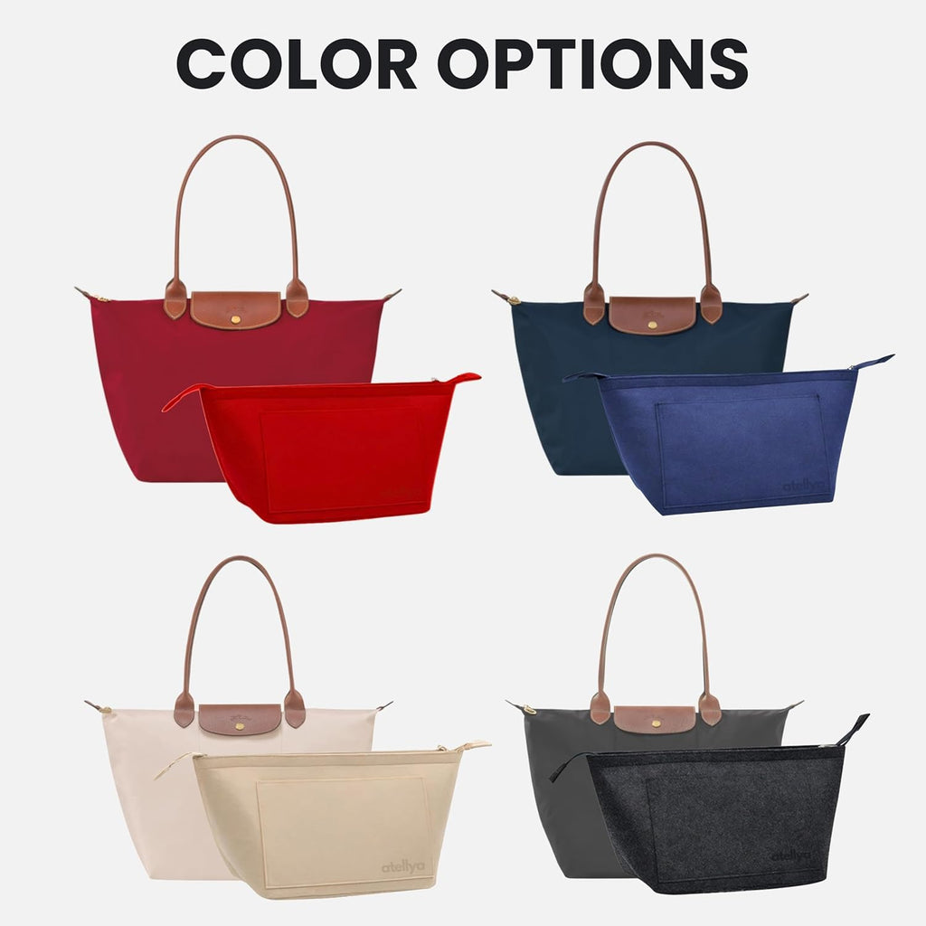 Atellya Purse Organizer Insert for Longchamp Le Pliage L with Satin Dust Cover Bag Handbag Insert Felt Long Champ Tote Bag Organizer Full Zip Sydney Blue