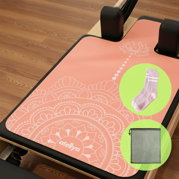 Atellya California Coral Pilates Reformer Mat Set – Non-Slip Pilates Mat + Grip Socks with Carry Bag Atellya