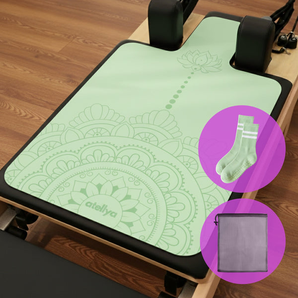 Atellya Boston Green Pilates Reformer Mat Set – Non-Slip Pilates Mat + Grip Socks with Carry Bag Atellya
