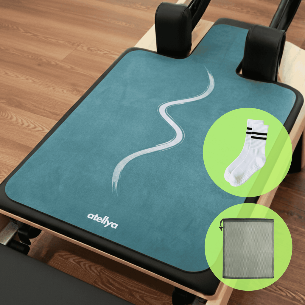 Atellya Florida S Green Pilates Reformer Mat Set – Non-Slip Pilates Mat + Grip Socks with Carry Bag Atellya