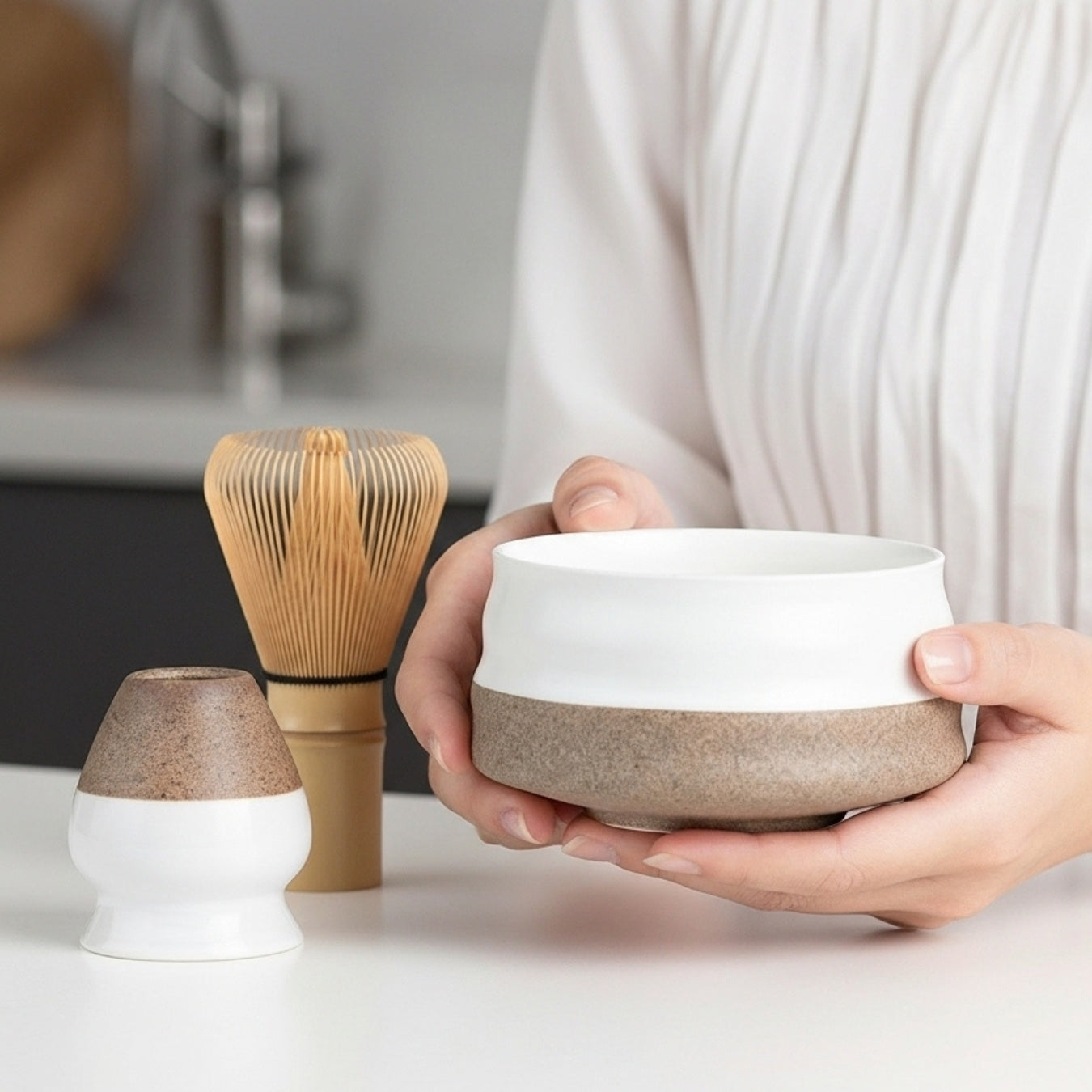 Atellya White Melbourne Matcha Set – Bowl, Whisk, Scoop & Stand Set 280ml Atellya