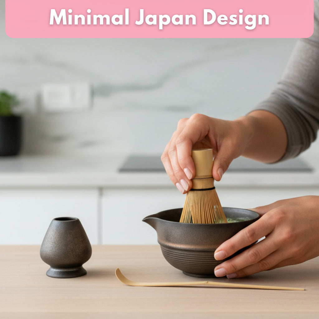 Atellya Matcha Whisk Set, Matcha Set, Scoop, Matcha Whisk Stand ,Matcha Bowl, Matcha Kit for Ceremony, Set for Matcha Latte  - Perth Copper Brown