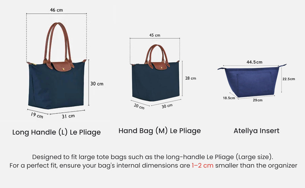 Atellya Purse Organizer Insert for Longchamp Le Pliage L with Satin Dust Cover Bag Handbag Insert Felt Long Champ Tote Bag Organizer Full Zip Sydney Blue